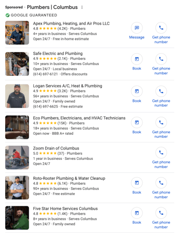 emergency plumbers - google results